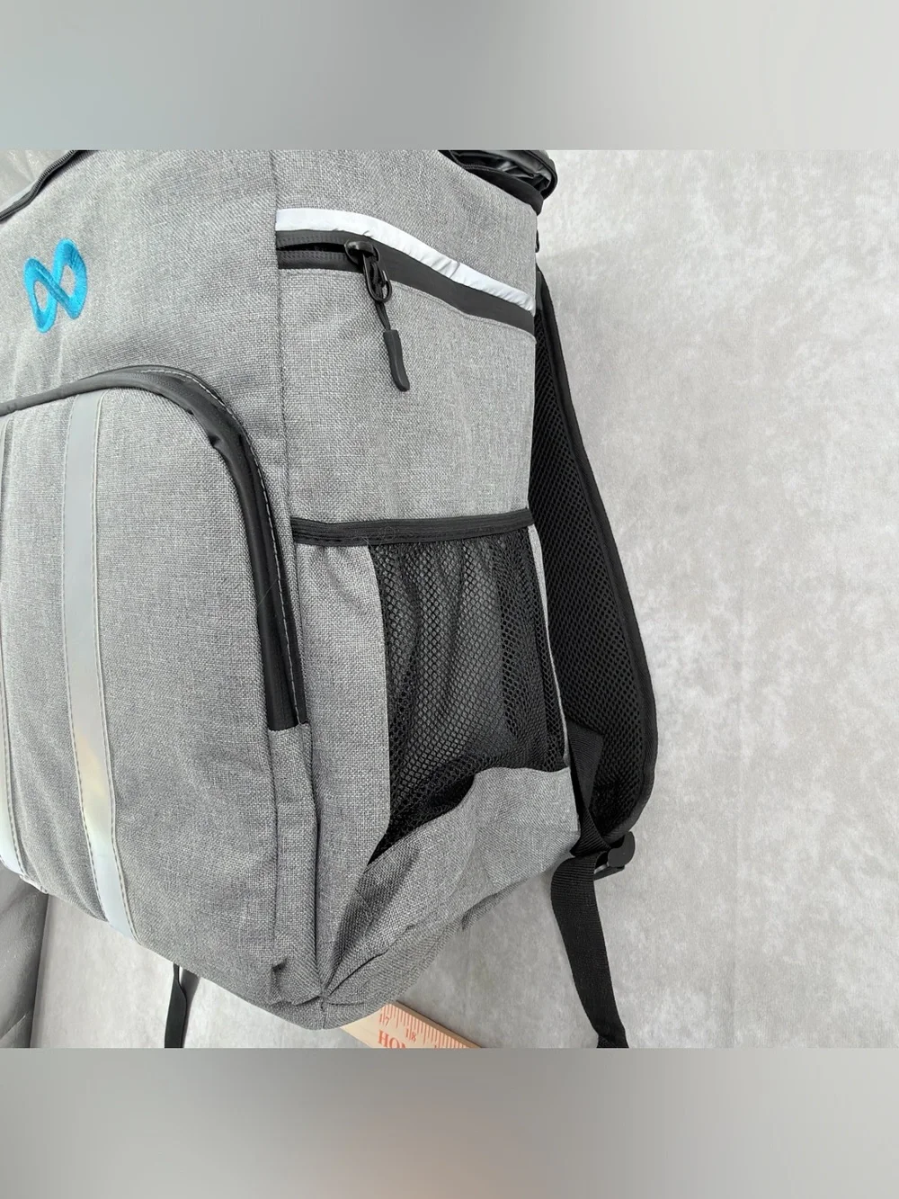 Gray Backpack cooler bag with Blue Infinity Logo storage large
